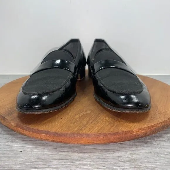 Ferragamo Men's Size 6 D Black Patent Leather Strapped/Canvas Toe Loafers Italy