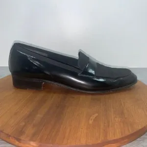 Ferragamo Men's Size 6 D Black Patent Leather Strapped/Canvas Toe Loafers Italy
