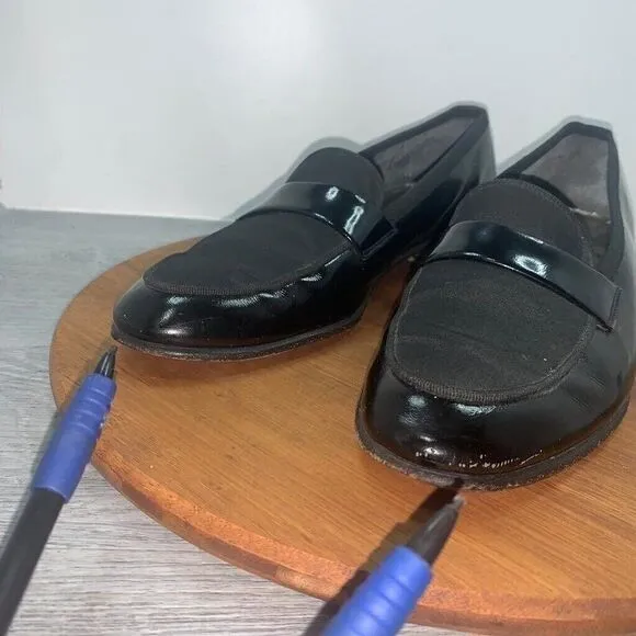 Ferragamo Men's Size 6 D Black Patent Leather Strapped/Canvas Toe Loafers Italy