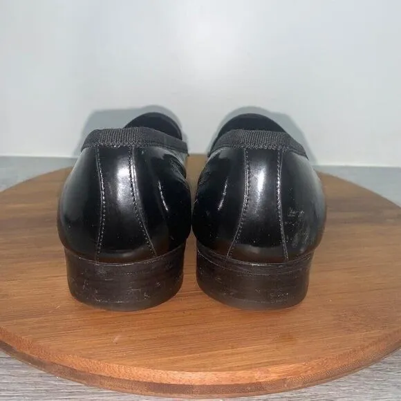Ferragamo Men's Size 6 D Black Patent Leather Strapped/Canvas Toe Loafers Italy