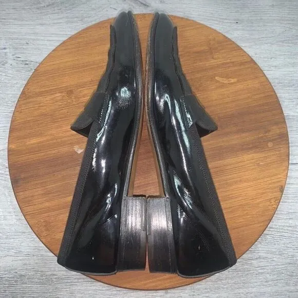 Ferragamo Men's Size 6 D Black Patent Leather Strapped/Canvas Toe Loafers Italy