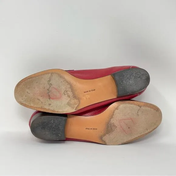 Ferragamo Red Loafers Slides Flats Leather Vintage 6.5