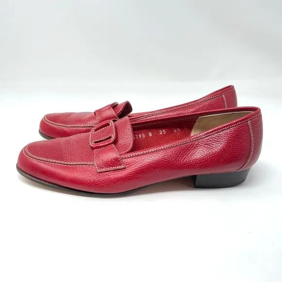 Ferragamo Red Loafers Slides Flats Leather Vintage 6.5