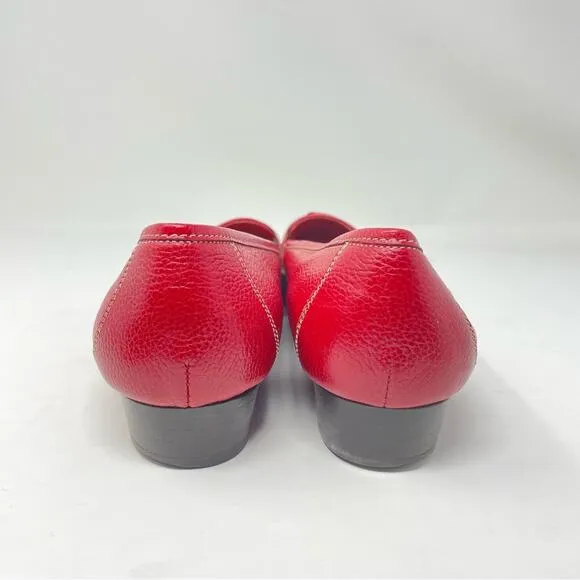 Ferragamo Red Loafers Slides Flats Leather Vintage 6.5