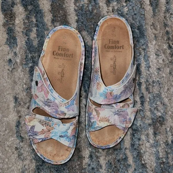 Finn Comfort Sandals Women's Strappy Flats Blue Pink Floral Print || sz7