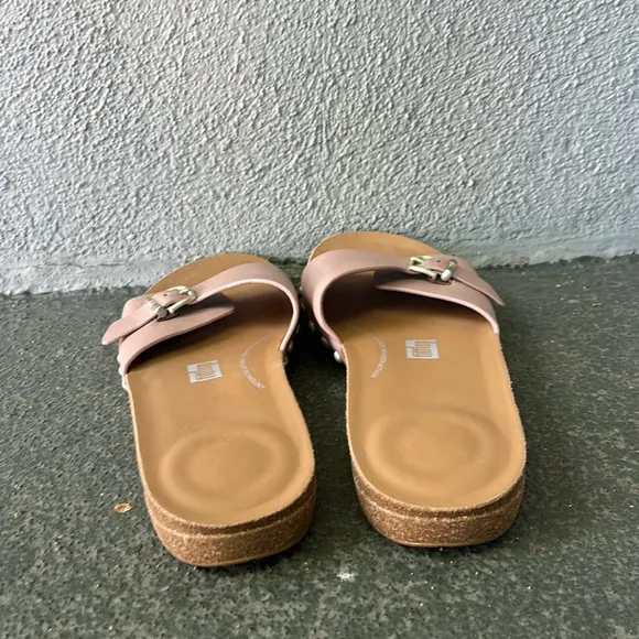 Fitflop Iqushion Leather Adjustable Buckle Slides Size 9 Beach Resortwear