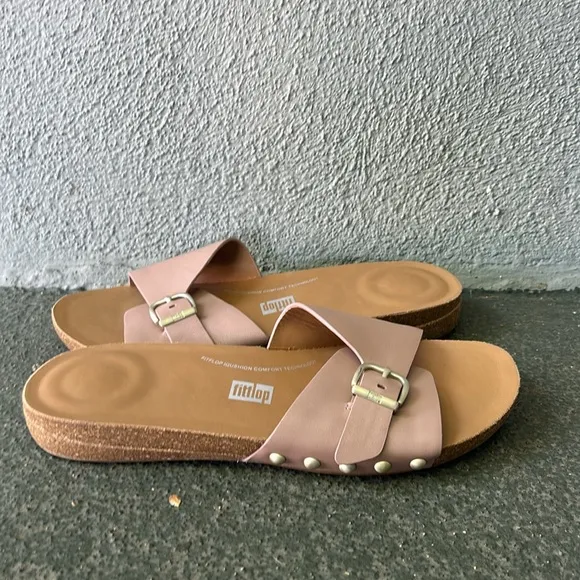 Fitflop Iqushion Leather Adjustable Buckle Slides Size 9 Beach Resortwear