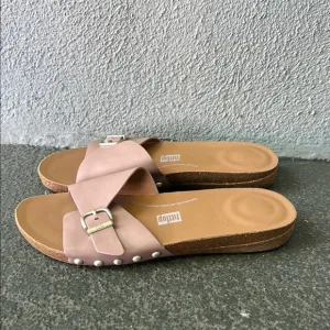 Fitflop Iqushion Leather Adjustable Buckle Slides Size 9 Beach Resortwear