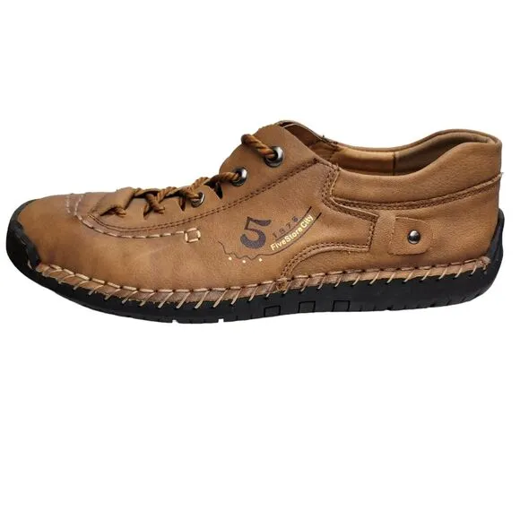 FiveStoreCity Mens 10.5 Sneakers Loafers Handmade Leather Brown Multifunctional