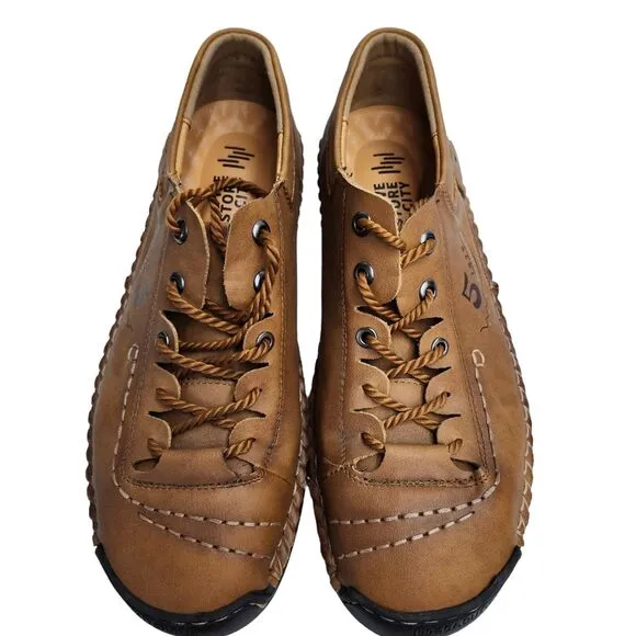 FiveStoreCity Mens 10.5 Sneakers Loafers Handmade Leather Brown Multifunctional