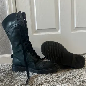 Floral Lined Black Combat Boots