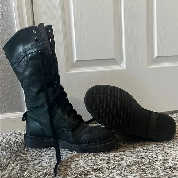 Floral Lined Black Combat Boots