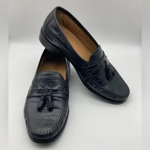Florsheim 18469 Alligator Print Black Leather Men’s Loafers Size 8 1/2 EEE