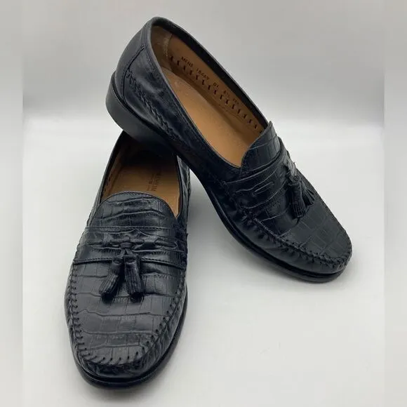 Florsheim 18469 Alligator Print Black Leather Men’s Loafers Size 8 1/2 EEE