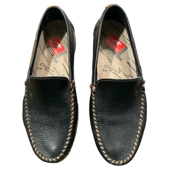 Fluchos Neo Black Brown Leather Slip on‎ Loafers 7882 Men's EU 41 Excellent