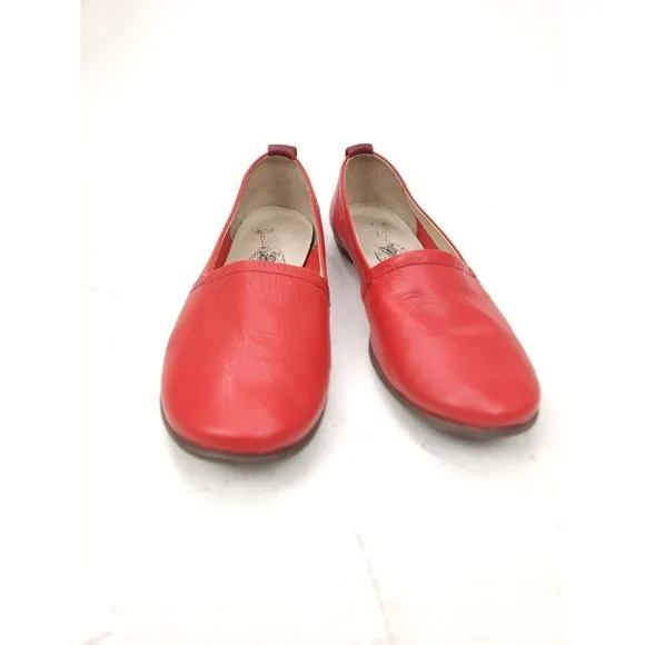 Fly London Red Leather Ballet Flat Loafers Sz 38 EU 7.5-8 US