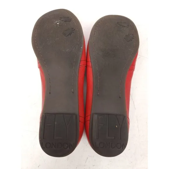 Fly London Red Leather Ballet Flat Loafers Sz 38 EU 7.5-8 US