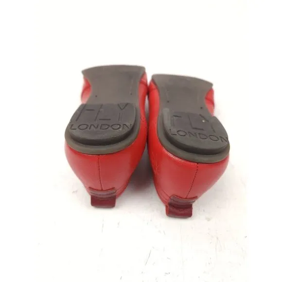 Fly London Red Leather Ballet Flat Loafers Sz 38 EU 7.5-8 US