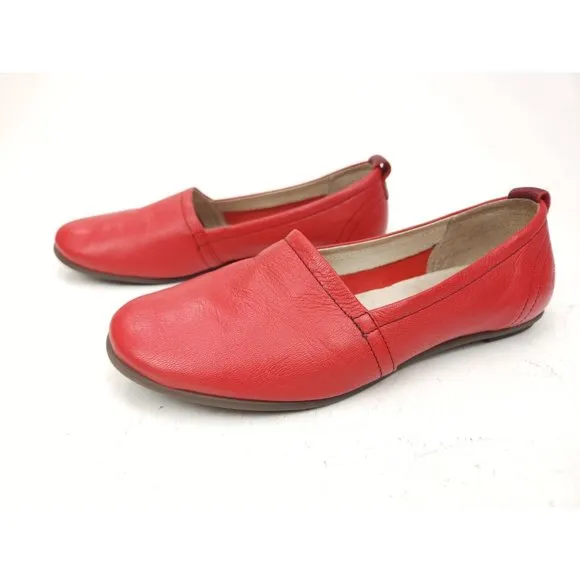 Fly London Red Leather Ballet Flat Loafers Sz 38 EU 7.5-8 US
