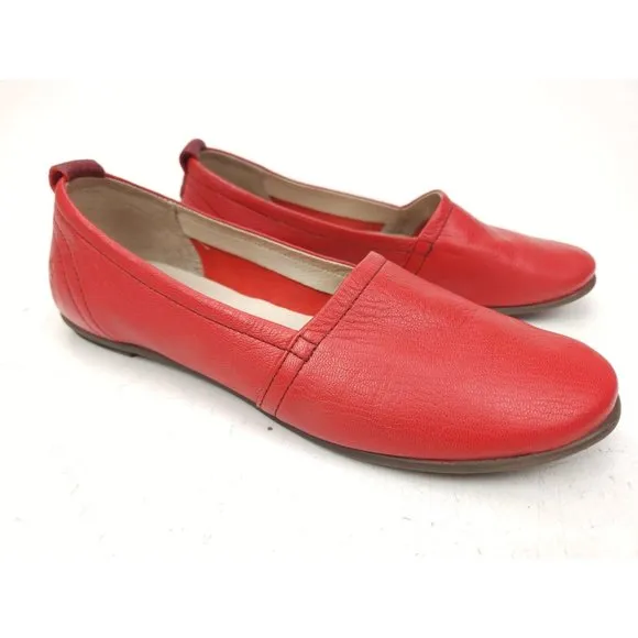 Fly London Red Leather Ballet Flat Loafers Sz 38 EU 7.5-8 US