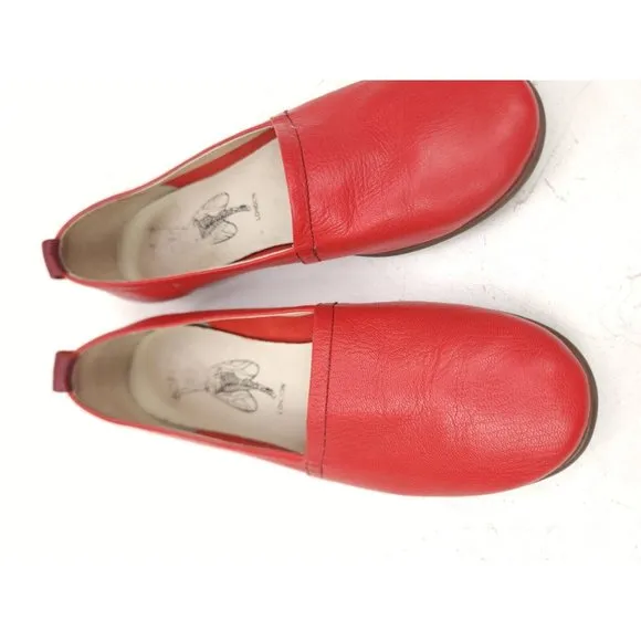 Fly London Red Leather Ballet Flat Loafers Sz 38 EU 7.5-8 US