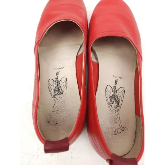 Fly London Red Leather Ballet Flat Loafers Sz 38 EU 7.5-8 US