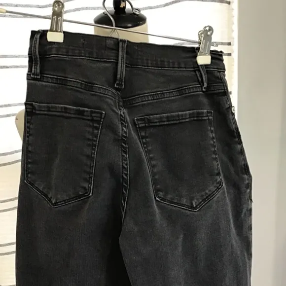 FRAME Women Size 25 Black Ali Wide Leg Cropped Denim Jeans Raw Hem Casual Boho