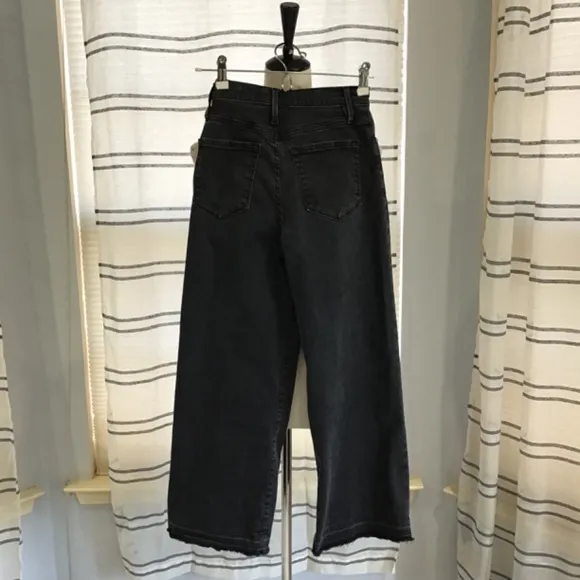 FRAME Women Size 25 Black Ali Wide Leg Cropped Denim Jeans Raw Hem Casual Boho