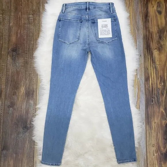 FRAME Le One Skinny Cropped Jeans Mid Rise Organic Cotton Stretch Blue 2
