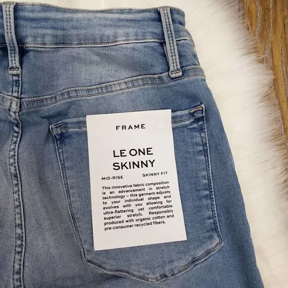 FRAME Le One Skinny Cropped Jeans Mid Rise Organic Cotton Stretch Blue 2