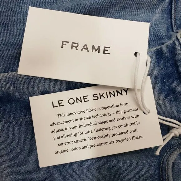 FRAME Le One Skinny Cropped Jeans Mid Rise Organic Cotton Stretch Blue 2