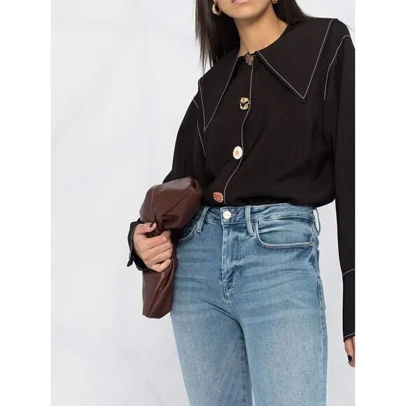 FRAME Le One Skinny Cropped Jeans Mid Rise Organic Cotton Stretch Blue 2