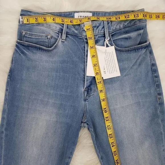 FRAME Le One Skinny Cropped Jeans Mid Rise Organic Cotton Stretch Blue 2