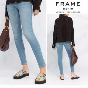 FRAME Le One Skinny Cropped Jeans Mid Rise Organic Cotton Stretch Blue 2