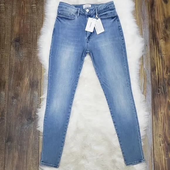FRAME Le One Skinny Cropped Jeans Mid Rise Organic Cotton Stretch Blue 2