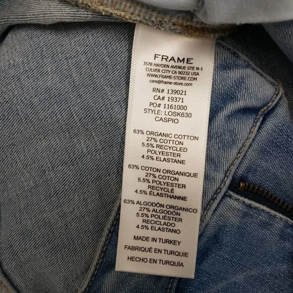 FRAME Le One Skinny Cropped Jeans Mid Rise Organic Cotton Stretch Blue 2