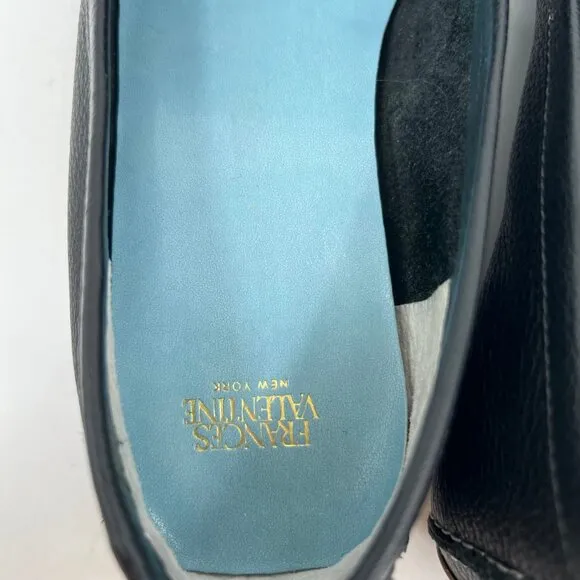 Frances Valentine Black Leather Square Toe Loafers | Size 8.5