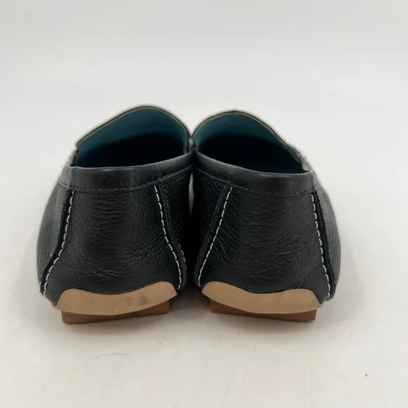 Frances Valentine Black Leather Square Toe Loafers | Size 8.5