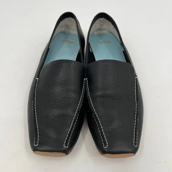 Frances Valentine Black Leather Square Toe Loafers | Size 8.5