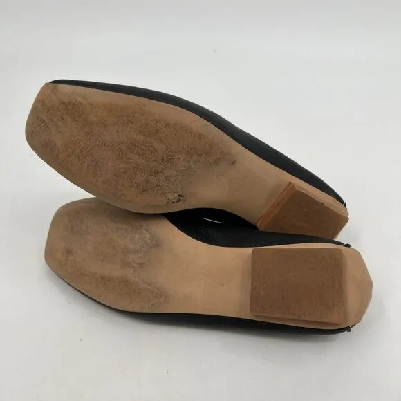 Frances Valentine Black Leather Square Toe Loafers | Size 8.5