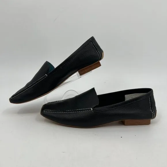 Frances Valentine Black Leather Square Toe Loafers | Size 8.5