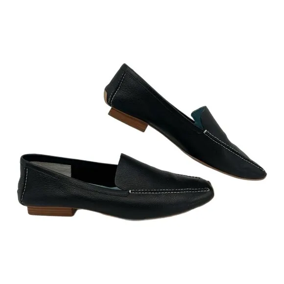 Frances Valentine Black Leather Square Toe Loafers | Size 8.5