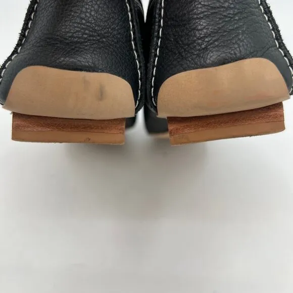 Frances Valentine Black Leather Square Toe Loafers | Size 8.5