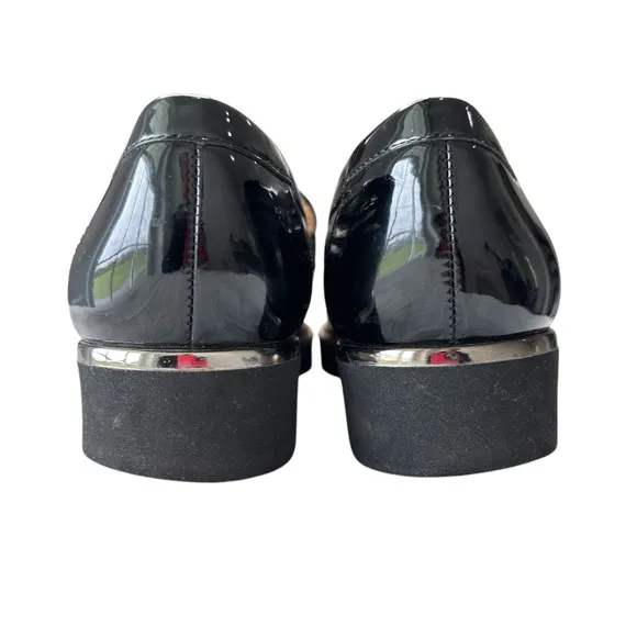 Franco Sarto Black Loafers Patent Leather Tassel Platform Chunky Shoe Size 6.5