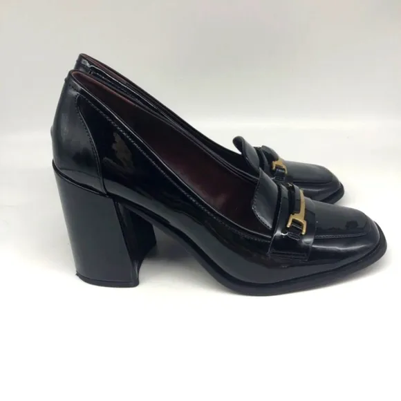 Franco Sarto Black Patent Leather Loafer Heels
