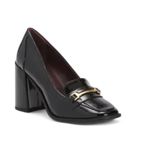 Franco Sarto Black Patent Leather Loafer Heels