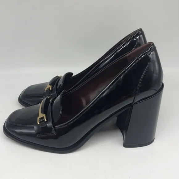 Franco Sarto Black Patent Leather Loafer Heels
