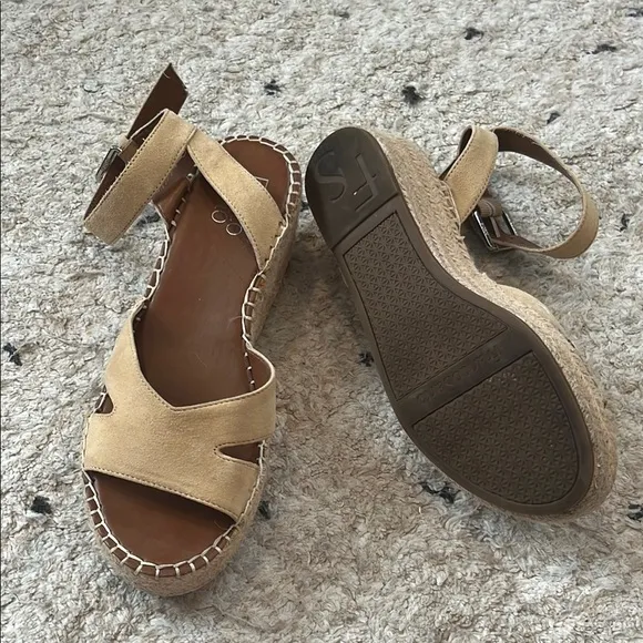 Franco Sarto Tan Espadrilles with Wedge Heel and Ankle Strap
