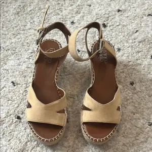 Franco Sarto Tan Espadrilles with Wedge Heel and Ankle Strap