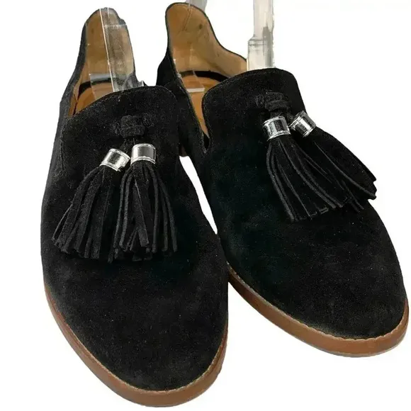 Franco Sarto Women’s Black Classy Chic Slip-on Suede Tassel Hadden Loafers 9M